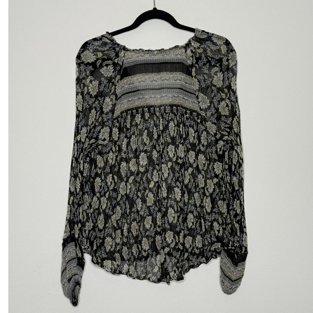 Free People Boho Floral Sheer Blouse Flowy Peasant Top Festival Cottagecore S - Picture 2 of 5